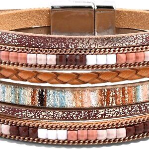 Handmade Khaki Leather Wrap Bracelet - Eco-Friendly, Lightweight & Unique Style